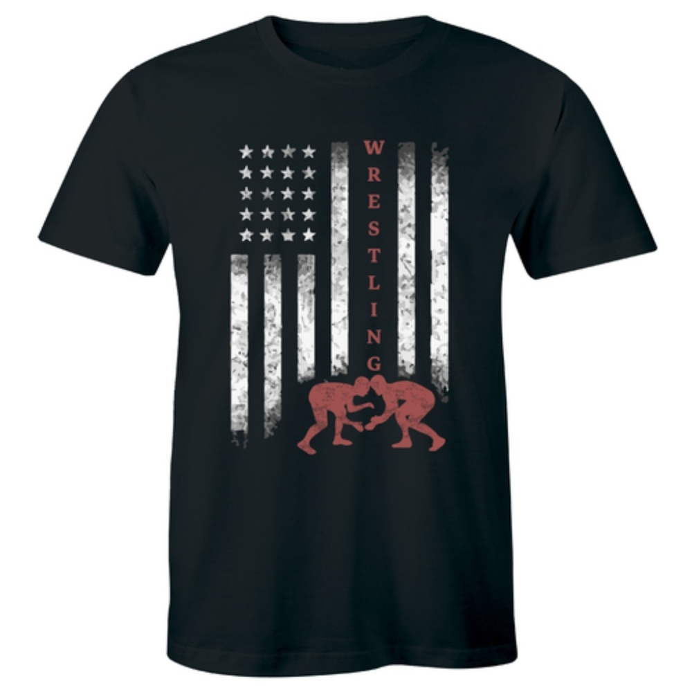 American USA Flag Wrestling Sports Fight T-shirt